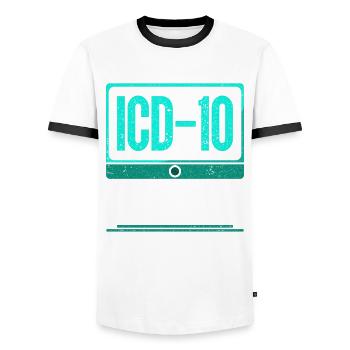 Coding Specialist ICD-10 Mode On - Men's Ringer Shirt - white/black - Front - AI Model Female 172 light (172cm) & AI Model Male 178 dark (178cm)