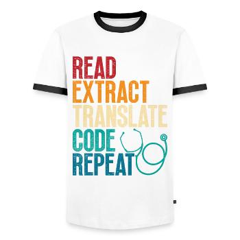 Coding Specialist Medical Encoder - Men's Ringer Shirt - white/black - Front - AI Model Female 172 light (172cm) & AI Model Male 178 dark (178cm)