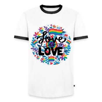 Pride LGBT love wins, we are queer and proud - Men's Ringer Shirt - white/black - Front - AI Model Female 172 light (172cm) & AI Model Male 178 dark (178cm)