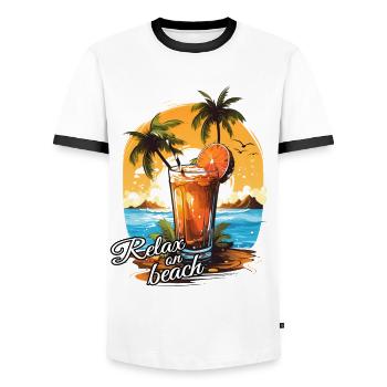 Relax on Beach Cocktail Beach Retreat - Men's Ringer Shirt - white/black - Front - AI Model Female 172 light (172cm) & AI Model Male 178 dark (178cm)
