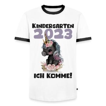 Kindergarten 2023 Jungen Mädchen Kita Geschenk - Männer Kontrast-T-Shirt - Weiß/Schwarz - Vorne - AI Model Female 172 light (172cm) & AI Model Male 178 dark (178cm)