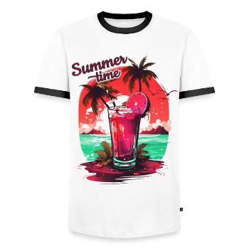 Summer Time Cocktail Strand Urlaub Geschenk - Männer Kontrast-T-Shirt - Weiß/Schwarz - Vorne - AI Model Female 172 light (172cm) & AI Model Male 178 dark (178cm)