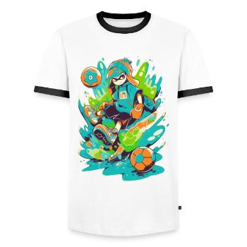 Joueur de football funky dans la conception de jeux d’art de rue - T-shirt contrasté Homme - blanc/noir - Devant - AI Model Female 172 light (172cm) & AI Model Male 178 dark (178cm)