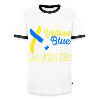 Portez du jaune bleu pour le mois du - T-shirt contrasté Homme - blanc/noir - Devant - AI Model Female 172 light (172cm) & AI Model Male 178 dark (178cm)