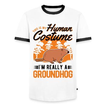 Groundhog Human Costume Murmeltier Marmot - Männer Kontrast-T-Shirt - Weiß/Schwarz - Vorne - AI Model Female 172 light (172cm) & AI Model Male 178 dark (178cm)