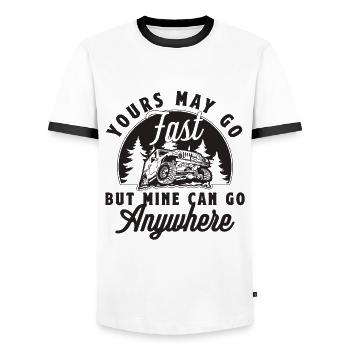 Yours May Go Fast But Mine Roadtrip Off-Road Racer - Men's Ringer Shirt - white/black - Front - AI Model Female 172 light (172cm) & AI Model Male 178 dark (178cm)
