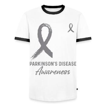 Parkinson's Awareness Month - Men's Ringer Shirt - white/black - Front - AI Model Female 172 light (172cm) & AI Model Male 178 dark (178cm)