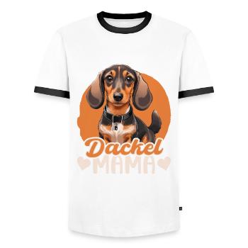 Dackel Mama - Männer Kontrast-T-Shirt - Weiß/Schwarz - Vorne - AI Model Female 172 light (172cm) & AI Model Male 178 dark (178cm)