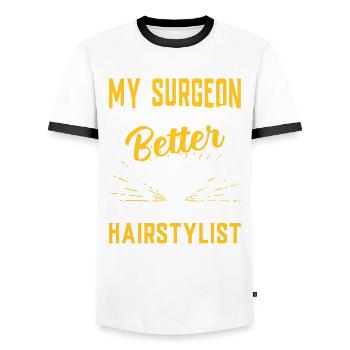 Le chirurgien plasticien me connaît mieux Expert en - T-shirt contrasté Homme - blanc/noir - Devant - AI Model Female 172 light (172cm) & AI Model Male 178 dark (178cm)