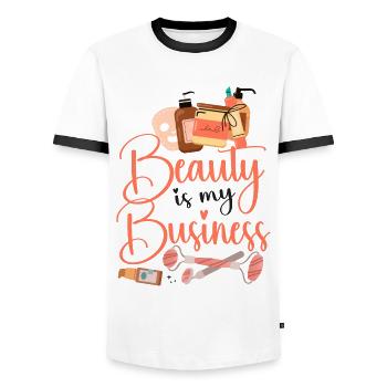 Soins de la peau d’esthéticienne agréée mignonne - T-shirt contrasté Homme - blanc/noir - Devant - AI Model Female 172 light (172cm) & AI Model Male 178 dark (178cm)