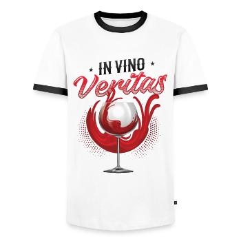In Vino Veritas, Weinliebhaber, Weinverkostung - Männer Kontrast-T-Shirt - Weiß/Schwarz - Vorne - AI Model Female 172 light (172cm) & AI Model Male 178 dark (178cm)