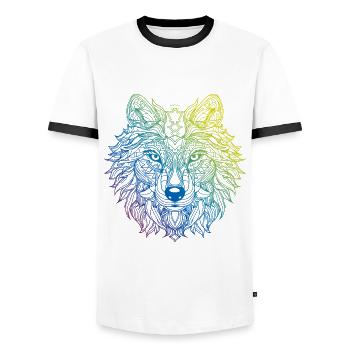 Wolf Mandala Boho - Männer Kontrast-T-Shirt - Weiß/Schwarz - Vorne - AI Model Female 172 light (172cm) & AI Model Male 178 dark (178cm)