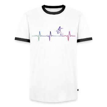 Fußball Herzschlag - Männer Kontrast-T-Shirt - Weiß/Schwarz - Vorne - AI Model Female 172 light (172cm) & AI Model Male 178 dark (178cm)