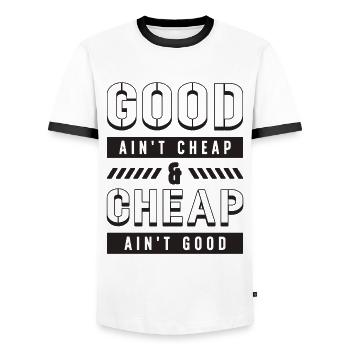 Good Ain’t Cheap & Finisseurs de béton de construction - T-shirt contrasté Homme - blanc/noir - Devant - AI Model Female 172 light (172cm) & AI Model Male 178 dark (178cm)