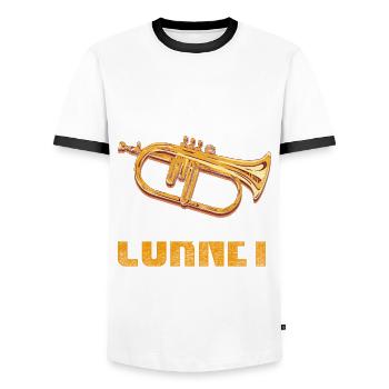 Trompettiste, trompettiste, trompettiste - T-shirt contrasté Homme - blanc/noir - Devant - AI Model Female 172 light (172cm) & AI Model Male 178 dark (178cm)