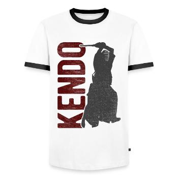 Japanischer Schwertkampf Kendo - Männer Kontrast-T-Shirt - Weiß/Schwarz - Vorne - AI Model Female 172 light (172cm) & AI Model Male 178 dark (178cm)
