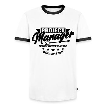 Project Manager Nobody Knows Team Leader Manager - Men's Ringer Shirt - white/black - Front - AI Model Female 172 light (172cm) & AI Model Male 178 dark (178cm)