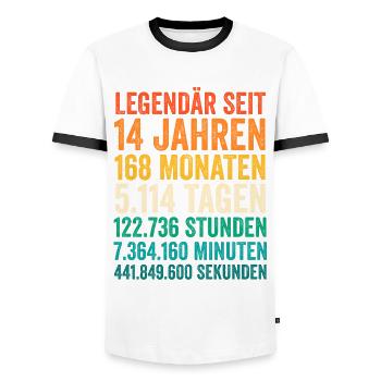 14 Jahre Vierzehnter Geburtstag - Männer Kontrast-T-Shirt - Weiß/Schwarz - Vorne - AI Model Female 172 light (172cm) & AI Model Male 178 dark (178cm)