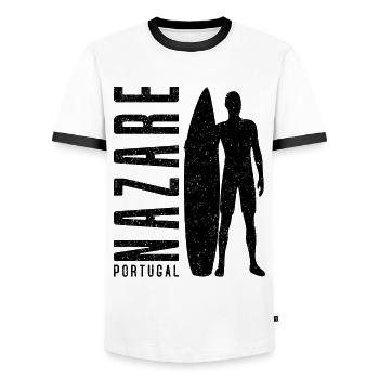 Nazare Surfer Planche de surf Portugal - T-shirt contrasté Homme - blanc/noir - Devant - AI Model Female 172 light (172cm) & AI Model Male 178 dark (178cm)