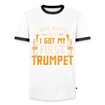 Trompete I Was Normal Until I Got My First Trumpet - Men's Ringer Shirt - white/black - Front - AI Model Female 172 light (172cm) & AI Model Male 178 dark (178cm)