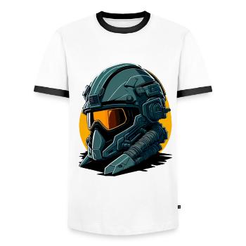 Military aircraft hull - Men's Ringer Shirt - white/black - Front - AI Model Female 172 light (172cm) & AI Model Male 178 dark (178cm)
