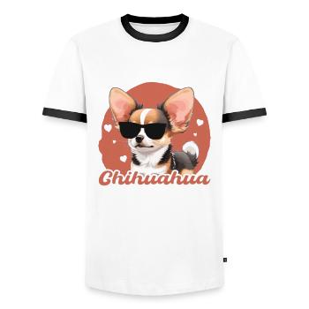 Chihuahua Papa - T-shirt contrasté Homme - blanc/noir - Devant - AI Model Female 172 light (172cm) & AI Model Male 178 dark (178cm)