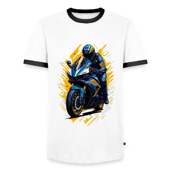 Sport motorcycle - Men's Ringer Shirt - white/black - Front - AI Model Female 172 light (172cm) & AI Model Male 178 dark (178cm)