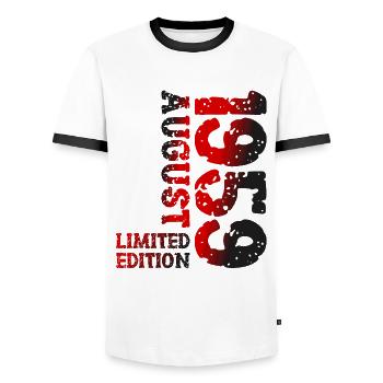1959 August Limited Edition 64th Birthday Outfit - Men's Ringer Shirt - white/black - Front - AI Model Female 172 light (172cm) & AI Model Male 178 dark (178cm)