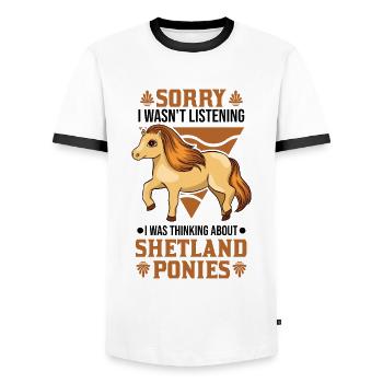 Poney Shetland Shetland-Poney Shetty - T-shirt contrasté Homme - blanc/noir - Devant - AI Model Female 172 light (172cm) & AI Model Male 178 dark (178cm)
