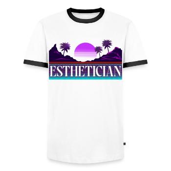 Soins de la peau d’esthéticienne agréée mignonne - T-shirt contrasté Homme - blanc/noir - Devant - AI Model Female 172 light (172cm) & AI Model Male 178 dark (178cm)