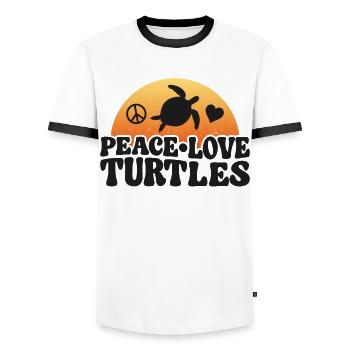 Sea Turtle Tortoise Peace Love - Männer Kontrast-T-Shirt - Weiß/Schwarz - Vorne - AI Model Female 172 light (172cm) & AI Model Male 178 dark (178cm)