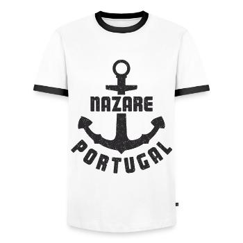 Port d’ancrage du point de pêche de Nazare - T-shirt contrasté Homme - blanc/noir - Devant - AI Model Female 172 light (172cm) & AI Model Male 178 dark (178cm)
