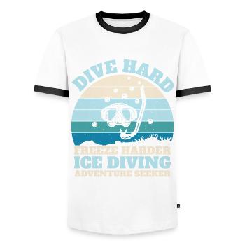 Dive Hard Freezy Harder, Eistaucher - Männer Kontrast-T-Shirt - Weiß/Schwarz - Vorne - AI Model Female 172 light (172cm) & AI Model Male 178 dark (178cm)