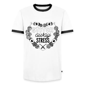 Stitch Away Stress Sewing Tricot Crochet Lover - T-shirt contrasté Homme - blanc/noir - Devant - AI Model Female 172 light (172cm) & AI Model Male 178 dark (178cm)