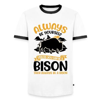 Soyez toujours vous-même Bison Buffle Büffel - T-shirt contrasté Homme - blanc/noir - Devant - AI Model Female 172 light (172cm) & AI Model Male 178 dark (178cm)
