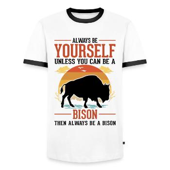 Soyez toujours vous-même Bison Buffle Büffel - T-shirt contrasté Homme - blanc/noir - Devant - AI Model Female 172 light (172cm) & AI Model Male 178 dark (178cm)