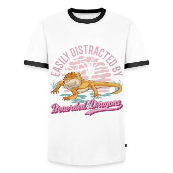 Facilement distrait par les dragons barbus Dragon barbu - T-shirt contrasté Homme - blanc/noir - Devant - AI Model Female 172 light (172cm) & AI Model Male 178 dark (178cm)