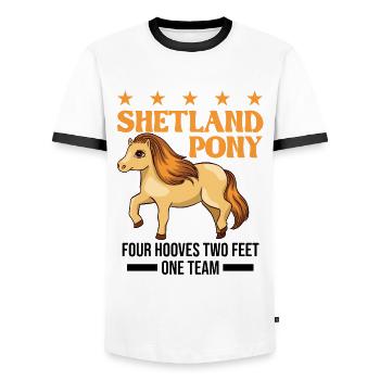 Shetland Pony 4 Hufen 2 Beine Ein Team - Männer Kontrast-T-Shirt - Weiß/Schwarz - Vorne - AI Model Female 172 light (172cm) & AI Model Male 178 dark (178cm)