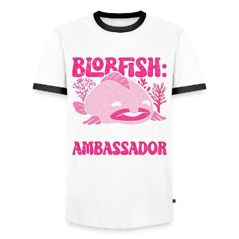 Blobfisch Ambrassador sous-marin de la gentillesse - T-shirt contrasté Homme - blanc/noir - Devant - AI Model Female 172 light (172cm) & AI Model Male 178 dark (178cm)