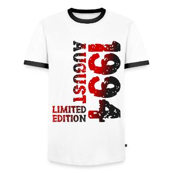 1994 August Limited Edition 29th Birthday Outfit - Men's Ringer Shirt - white/black - Front - AI Model Female 172 light (172cm) & AI Model Male 178 dark (178cm)