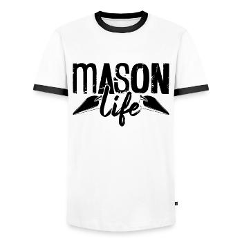 Mason Life Ciment Construction Finisseurs de béton - T-shirt contrasté Homme - blanc/noir - Devant - AI Model Female 172 light (172cm) & AI Model Male 178 dark (178cm)