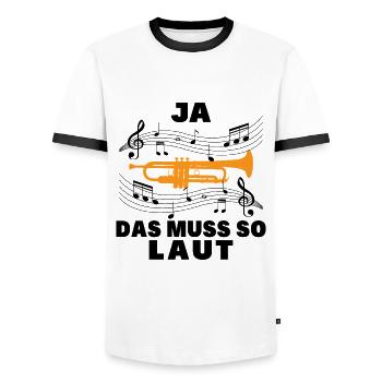 Ja das muss so laut - Männer Kontrast-T-Shirt - Weiß/Schwarz - Vorne - AI Model Female 172 light (172cm) & AI Model Male 178 dark (178cm)