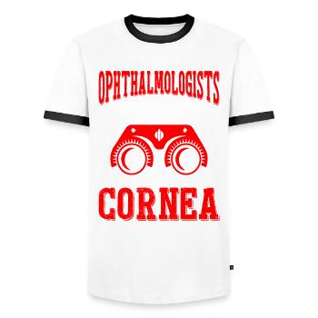 Ophthalmologist jokes, doesn't get corneal opticians - Men's Ringer Shirt - white/black - Front - AI Model Female 172 light (172cm) & AI Model Male 178 dark (178cm)