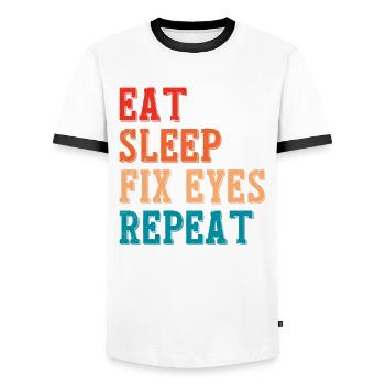 Eat Sleep Fix Eyes Ophthalmologist Opticians - Men's Ringer Shirt - white/black - Front - AI Model Female 172 light (172cm) & AI Model Male 178 dark (178cm)
