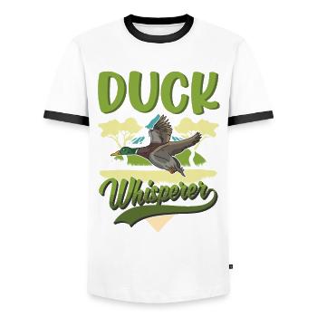 Ducks Whisperers Duck Whisperers Duck Breeders - Men's Ringer Shirt - white/black - Front - AI Model Female 172 light (172cm) & AI Model Male 178 dark (178cm)
