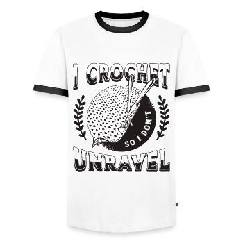 Je crochete pour ne pas démêler l’amant du crochet de couture - T-shirt contrasté Homme - blanc/noir - Devant - AI Model Female 172 light (172cm) & AI Model Male 178 dark (178cm)