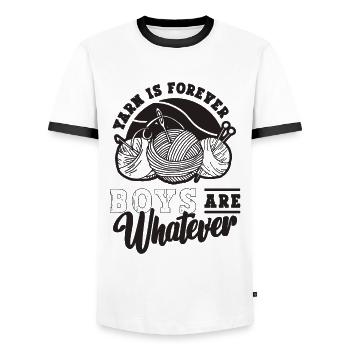 Yarn Is Forever Les garçons cousent un amoureux du crochet - T-shirt contrasté Homme - blanc/noir - Devant - AI Model Female 172 light (172cm) & AI Model Male 178 dark (178cm)