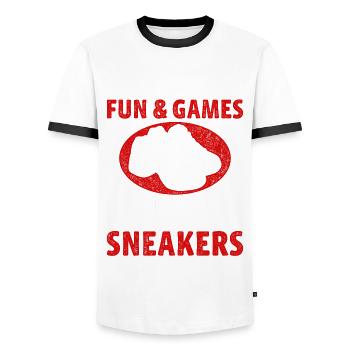 Collectionneur de chaussures Fun & Games jusqu’à ce que vous mettiez les jambes à pied - T-shirt contrasté Homme - blanc/noir - Devant - AI Model Female 172 light (172cm) & AI Model Male 178 dark (178cm)