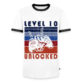 10. Geburtstag Level 10 Freigeschaltet Gamer - Männer Kontrast-T-Shirt - Weiß/Schwarz - Vorne - AI Model Female 172 light (172cm) & AI Model Male 178 dark (178cm)