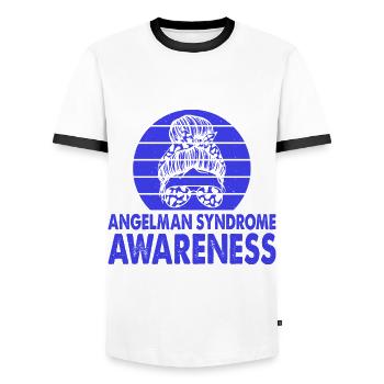 Support Squad Angelman Syndrome Awareness Month - Men's Ringer Shirt - white/black - Front - AI Model Female 172 light (172cm) & AI Model Male 178 dark (178cm)